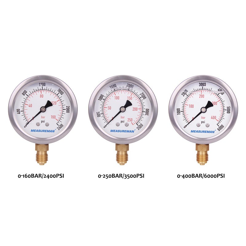MEASUREMAN Portable Excavator Hydraulic Pressure Test Kit, Includes 3 Pressure Gauges (2400/3500/6000 PSI), 2 Hoses, 6 Test Couplings, for Construction Machinery Systems, Packed in Durable Case - Image 4